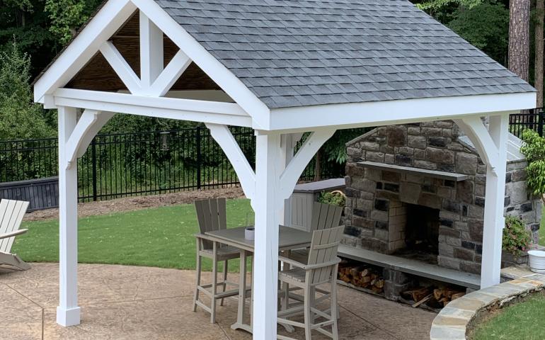 Outdoor gazebo with white paint.