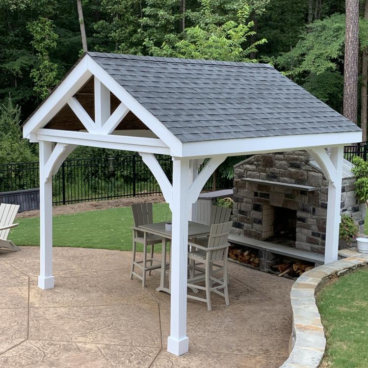 Outdoor gazebo with white paint.